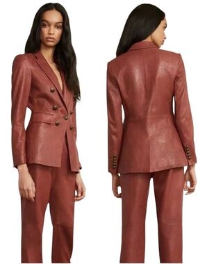 Veronica BEARD Gaya Leather Dickey Blazer Jacket | 0 Rust $1400 New with Tags